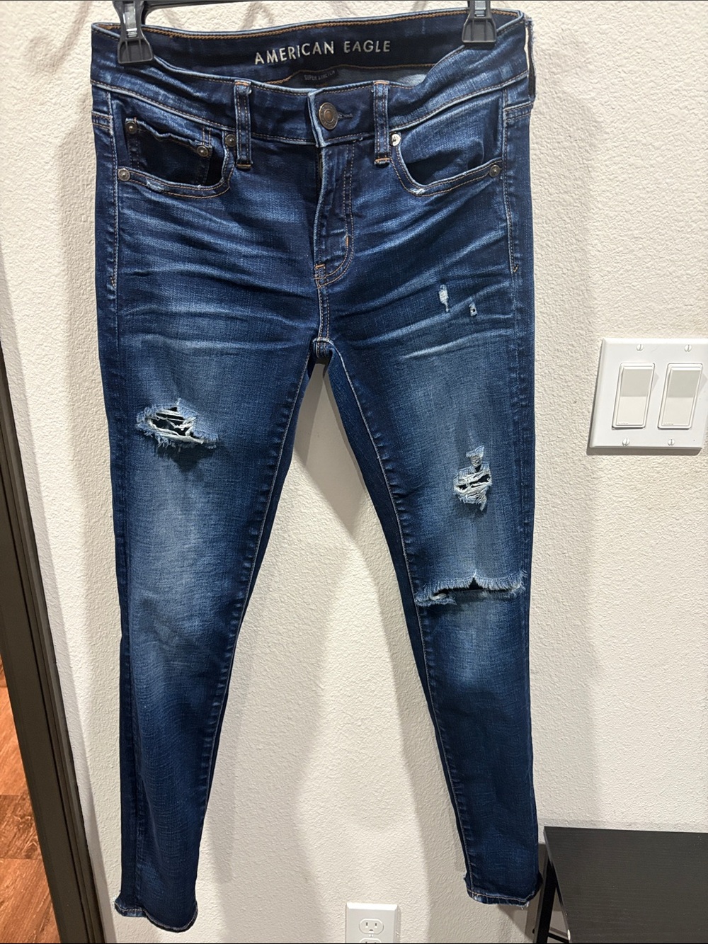 American Eagle Outfitters Dark Blue Distressed Skinny Jeans